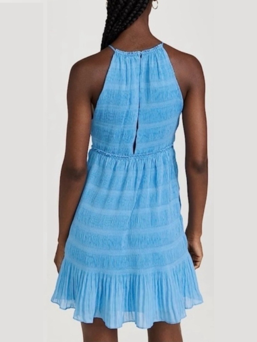 Rebecca Taylor Pleated Voile Short Dress Size Large Cerulean Blue Halter New NWT - Picture 3 of 12